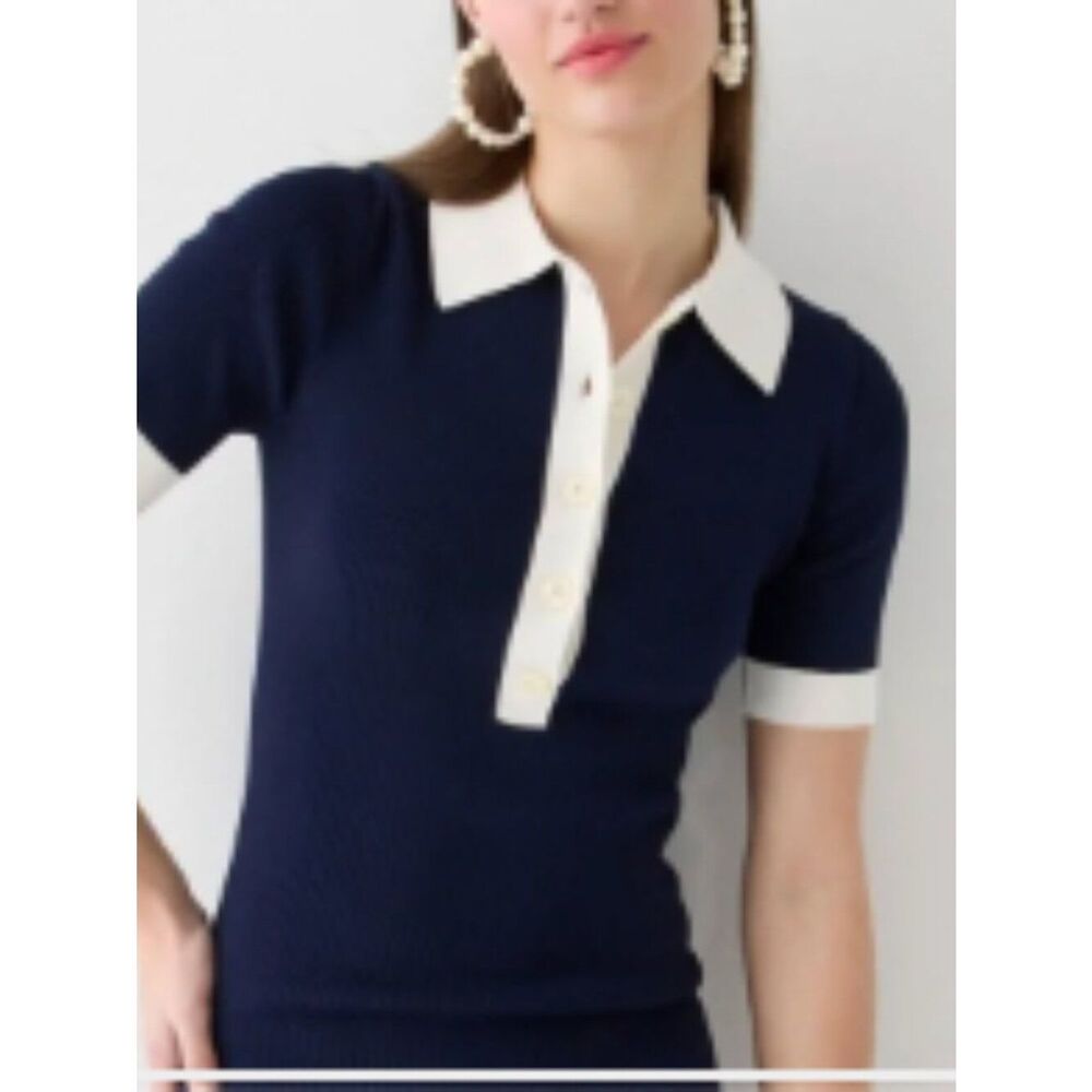 J. Crew Short-sleeve contrast-trim sweater-dress BP517 Navy white size 2X NWT - Picture 7 of 16